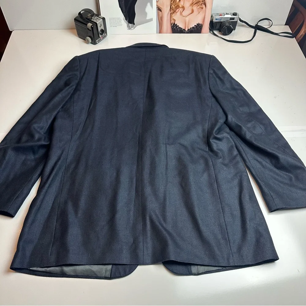 Oscar de la Renta Silk Wool Navy Blazer | Heritage Office Classic | 46L